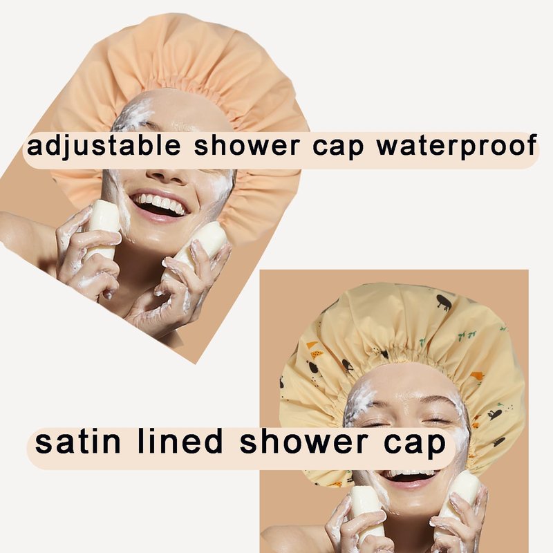 2Pcs Genergy Luxury Satin lined Shower Cap Waterproof Adjustable Baths Bonnet Reusable Extra Large Double Layers and Reversible Elastic Bath Hair Shower Caps for Women