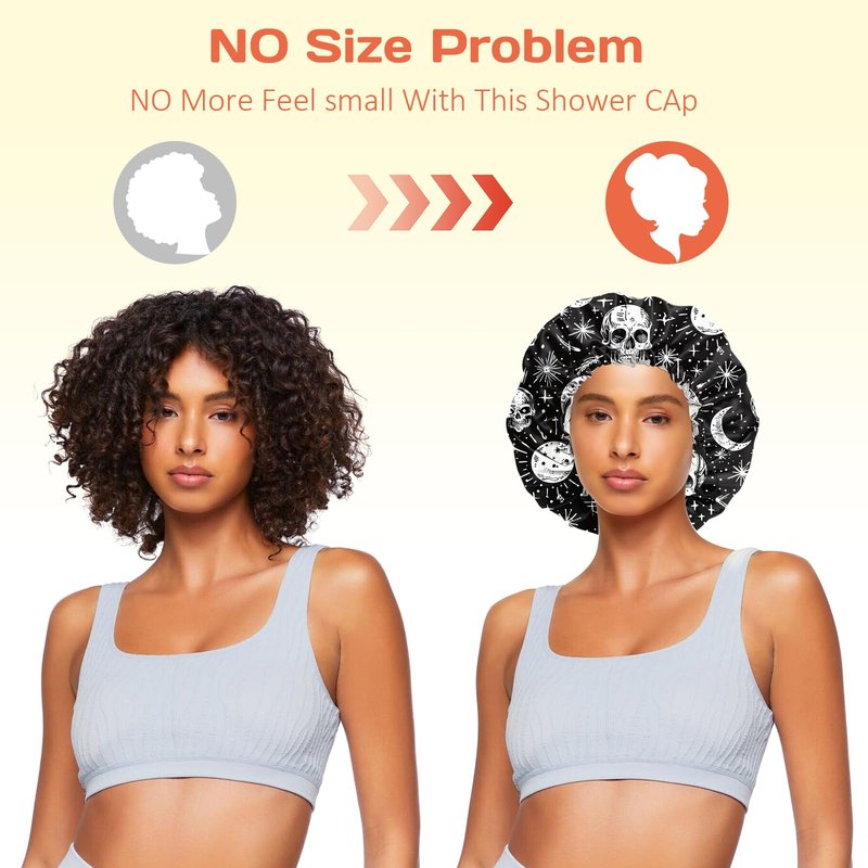 BHAHB Shower Cap Reusable Double Layer Adjustable Elastic Waterproof EVA Hair Bath Caps for Women Girls Cute Aesthetic-Skull