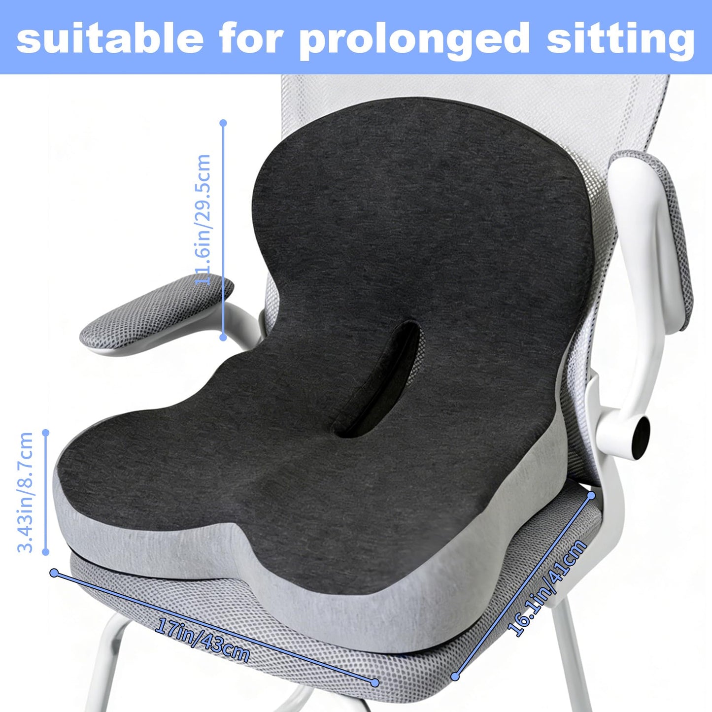 kowptyy Memory Foam Seat Cushion for Long Sitting,L-Shaped Ergonomic Design for Office Chair & Truck Drivers,Improve Comfort During Prolonged Sitting(Black Gray)