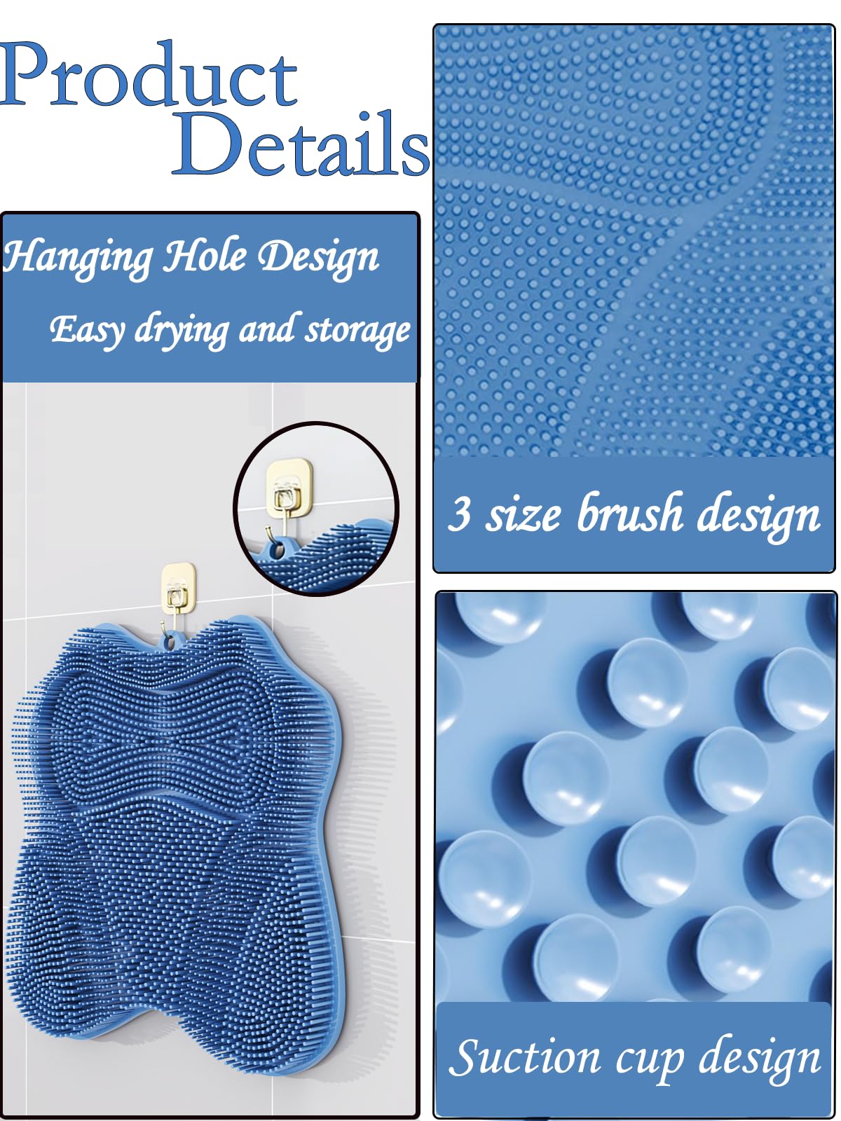 Shower Foot Scrubber Mat,Wall Mounted Back Scrubber Silicone Bath Massager Cushion Brush with Non-Slip Suction Cups,Foot Scrubber for Use in Shower for Improve Skin Exfoliation(Blue)