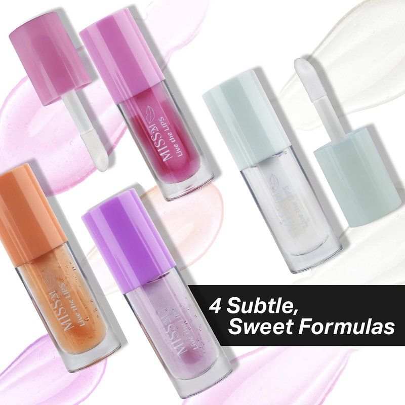MISS2M Hydrating Clear Lip Gloss with Nourishing, Non-Sticky Jojoba Oil Natural Lip Plumper Gloss: 01 Strawberry, 0.14 Fl Oz