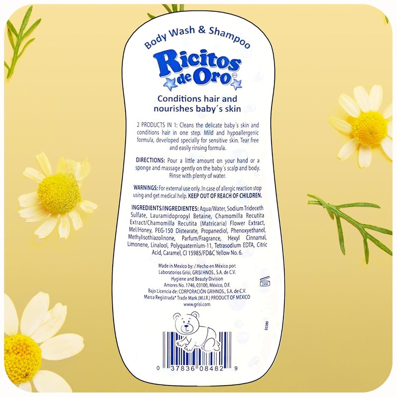 Ricitos de Oro 2-in-1 Baby Shampoo & Body Wash - Gentle Tear-Free Formula with Chamomile & Honey, 13.5 fl oz, 2-Pack