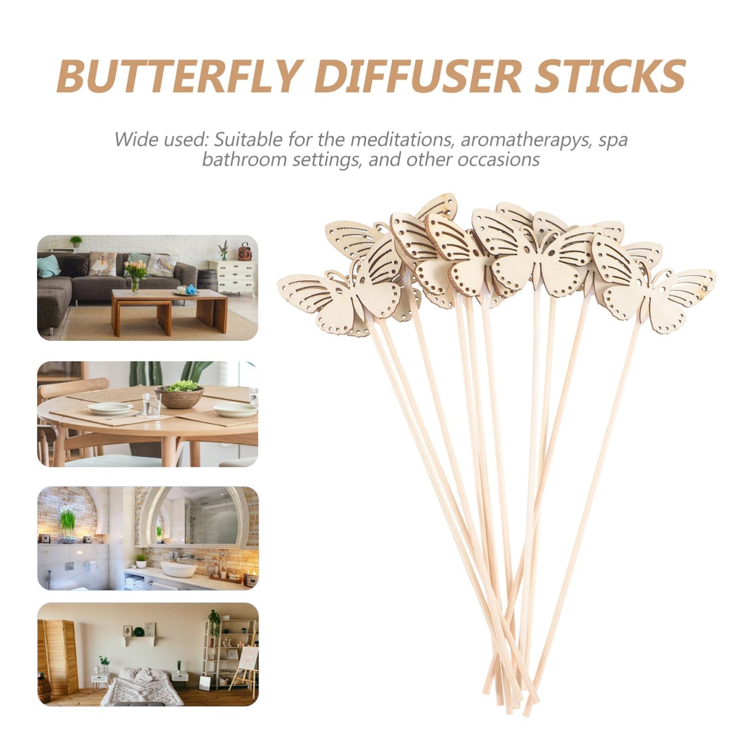 Uonlytech 10Pcs Butterfly Reed Diffuser Sticks Aromatherapy Decorative Rattan Wood Essential Oil Diffuser Refill for Home Office Spa Bathroom