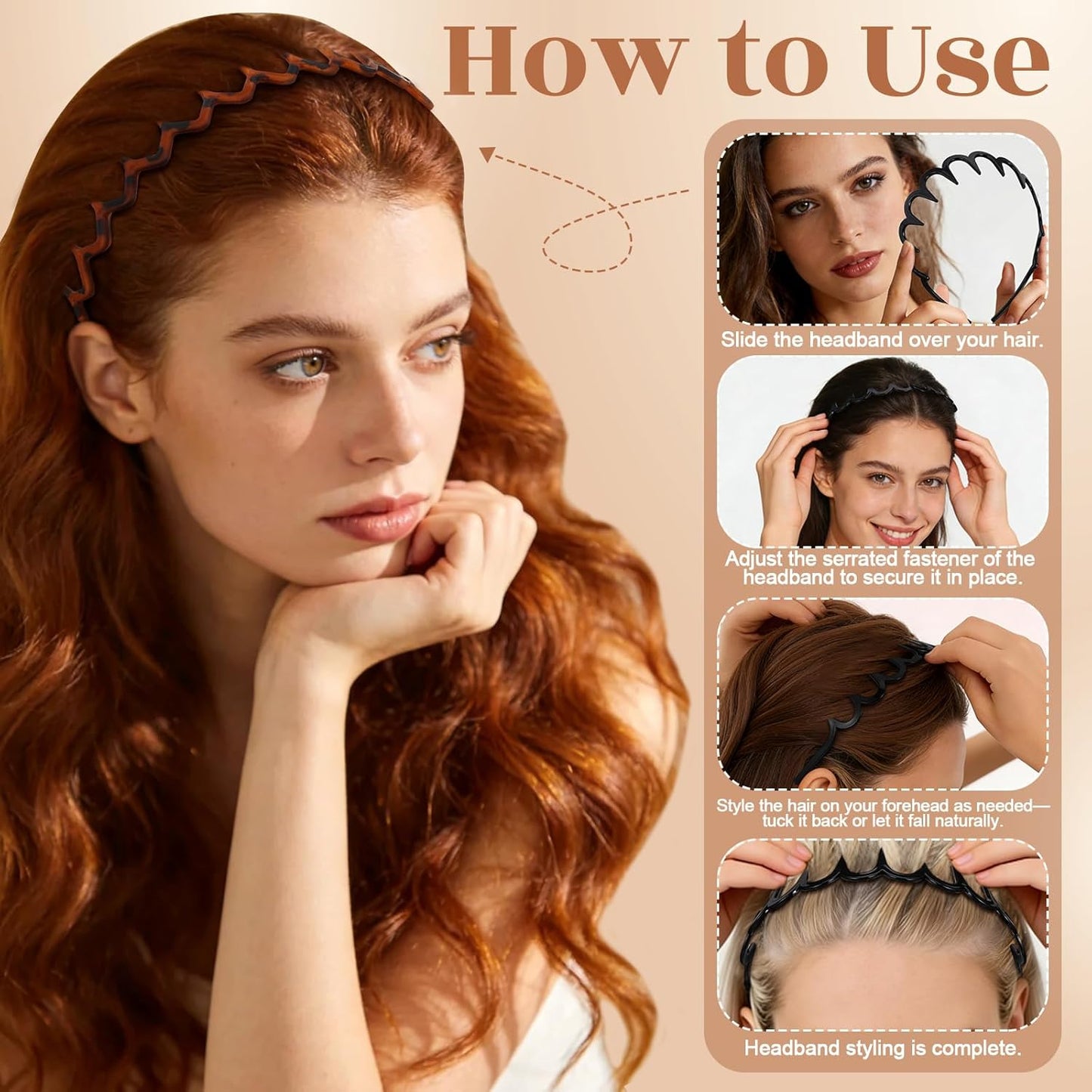 Trendy Zig Zag Headbands - 8-Piece Non-Slip Cotton Hair Bands for Daily Styling | 90s Wavy Design