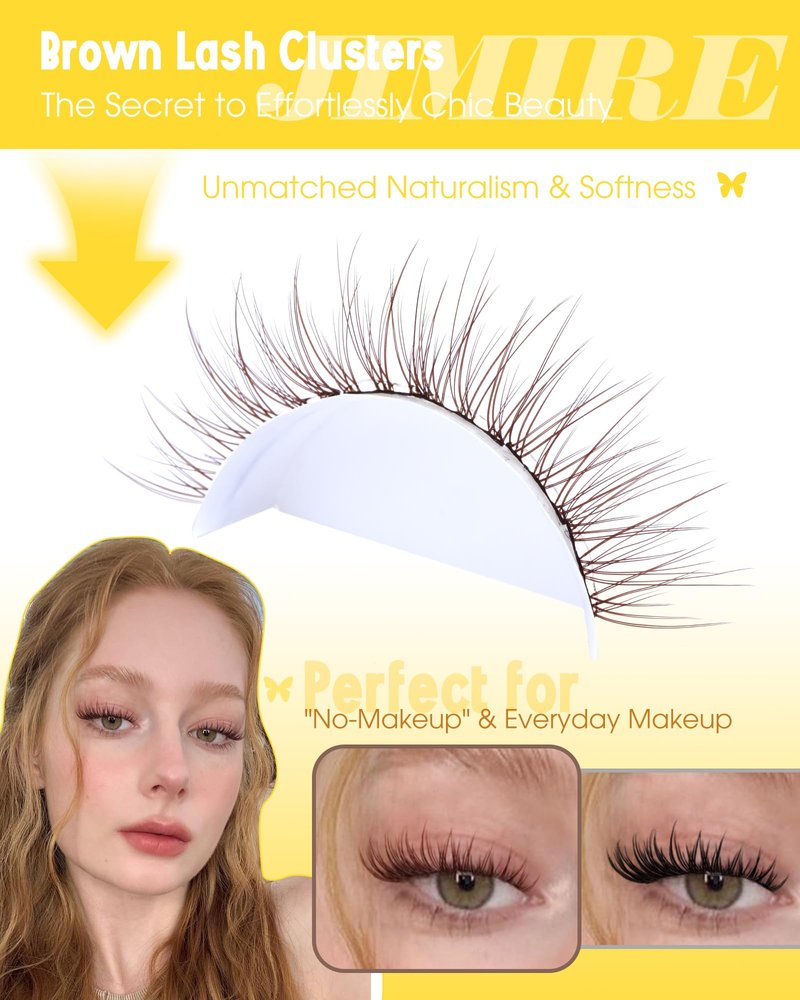 JIMIRE Brown Self-Adhesive Eyelashes Press on Lashes Clusters, Natural Look Pre-Glued Lash Clusters No Glue Needed Wispy 10-12MM Individual Lashes Brown Cluster Eyelash Extensions