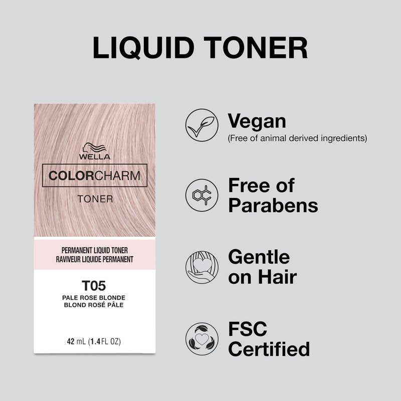 COLORCHARM Permanent Liquid Toners| Neutralize Brass| Free of Parabens| Vegan| T05 Pale Rose Blonde| 1.4 Fl Oz