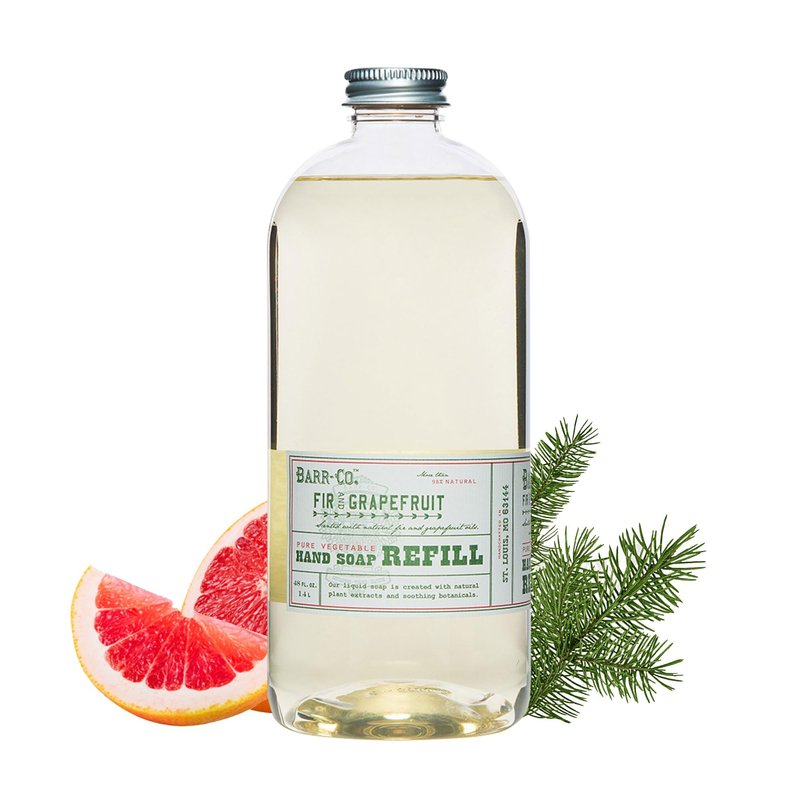 BARR-CO. Hand Soap Refill – Natural Liquid Soap with Moisturizing Botanicals, Vegan & Plant-Based, Refreshing Citrus & Balsam Scent, for Kitchen & Bathroom, Fir & Grapefruit 32fl oz