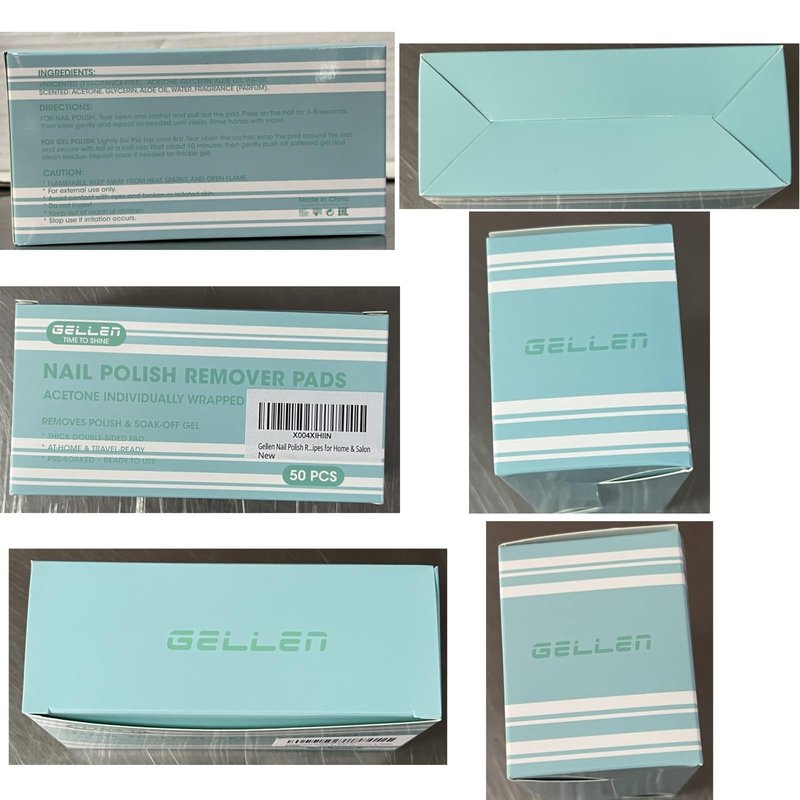 Gellen Nail Polish Remover Pads, 50 Pack Bulk Set Large Acetone Gel Nail Polish Remover, Quick & Effective Gel & Fingernail Polish Removal, Travel Size Individually Wrapped Wet Wipes for Home & Salon