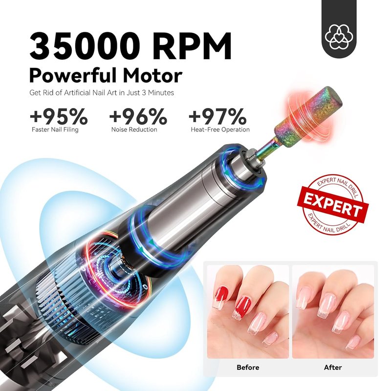 SAVILAND Electric Nail Drill - 35000RPM Portable Acrylic Nail File | Fast Removal & Long Battery Life
