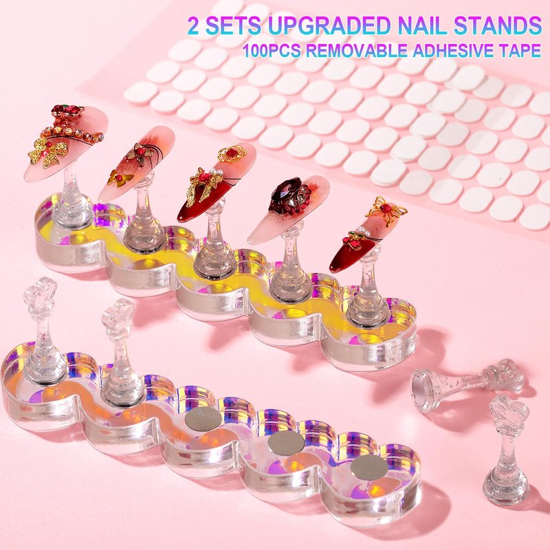 JINJINANV Nail Stand - Strong Magnetic Acrylic Holder for Press-Ons | Reusable Adhesive Tape, 1000 Practices