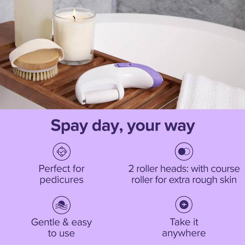 Plum Beauty Automatic Foot File – Electronic Callus Remover for Feet – Includes 2 Roller Heads (Coarse & Regular) – Portable Pedicure Tool for Dry & Rough Skin – Use Wet or Dry