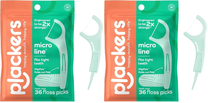 Plackers Micro Line Dental Floss Picks - Tuffloss Mint Flavor | 36 Count Pack of 2