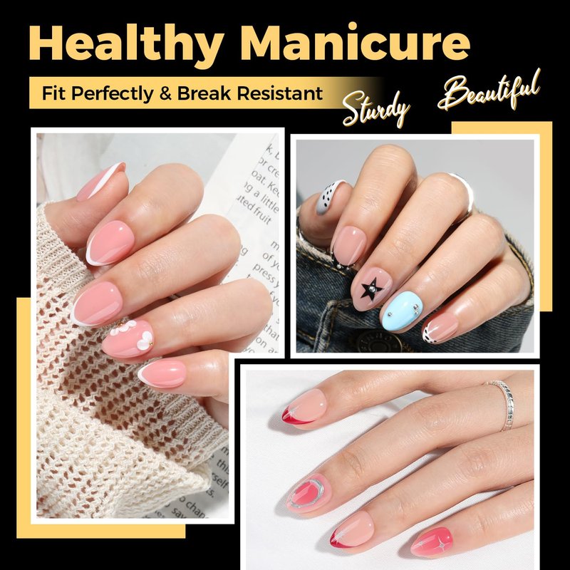 Extra Short Almond Gel Nail Tips - 216 Pcs Full Cover Press-On Nails | Half Matte Clear for DIY Salon at Home, 12 Sizes