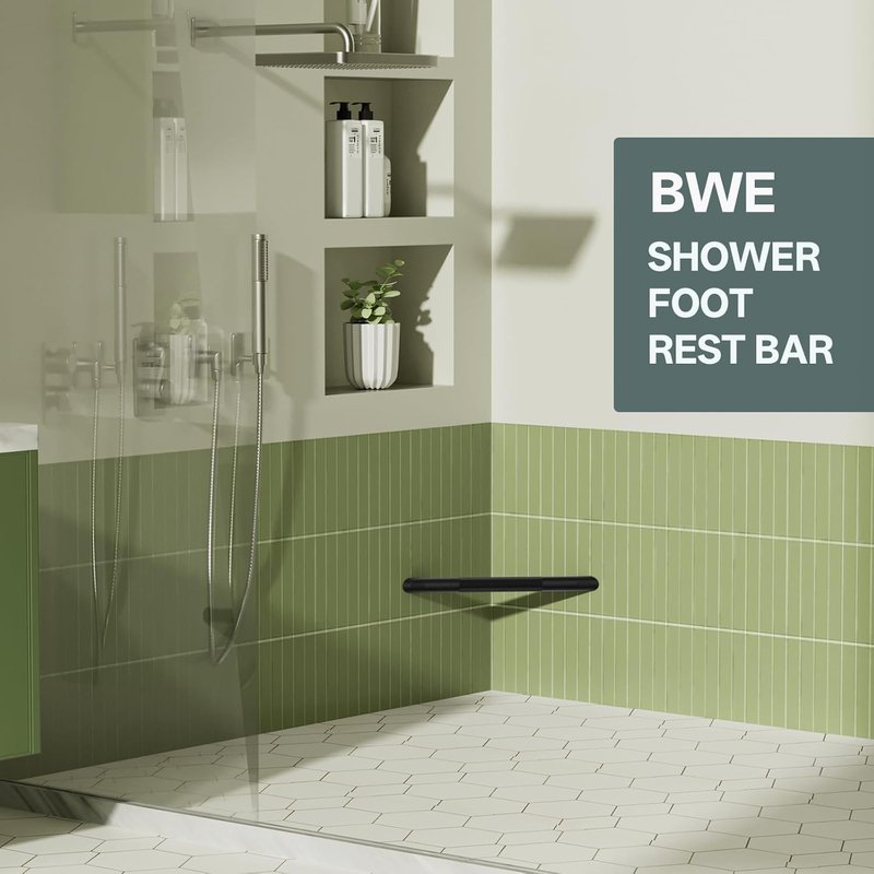 Matte Black Shower Foot Rest Bar - Stainless Steel Non-Slip Corner Step for Shaving Legs | Wall Mounted