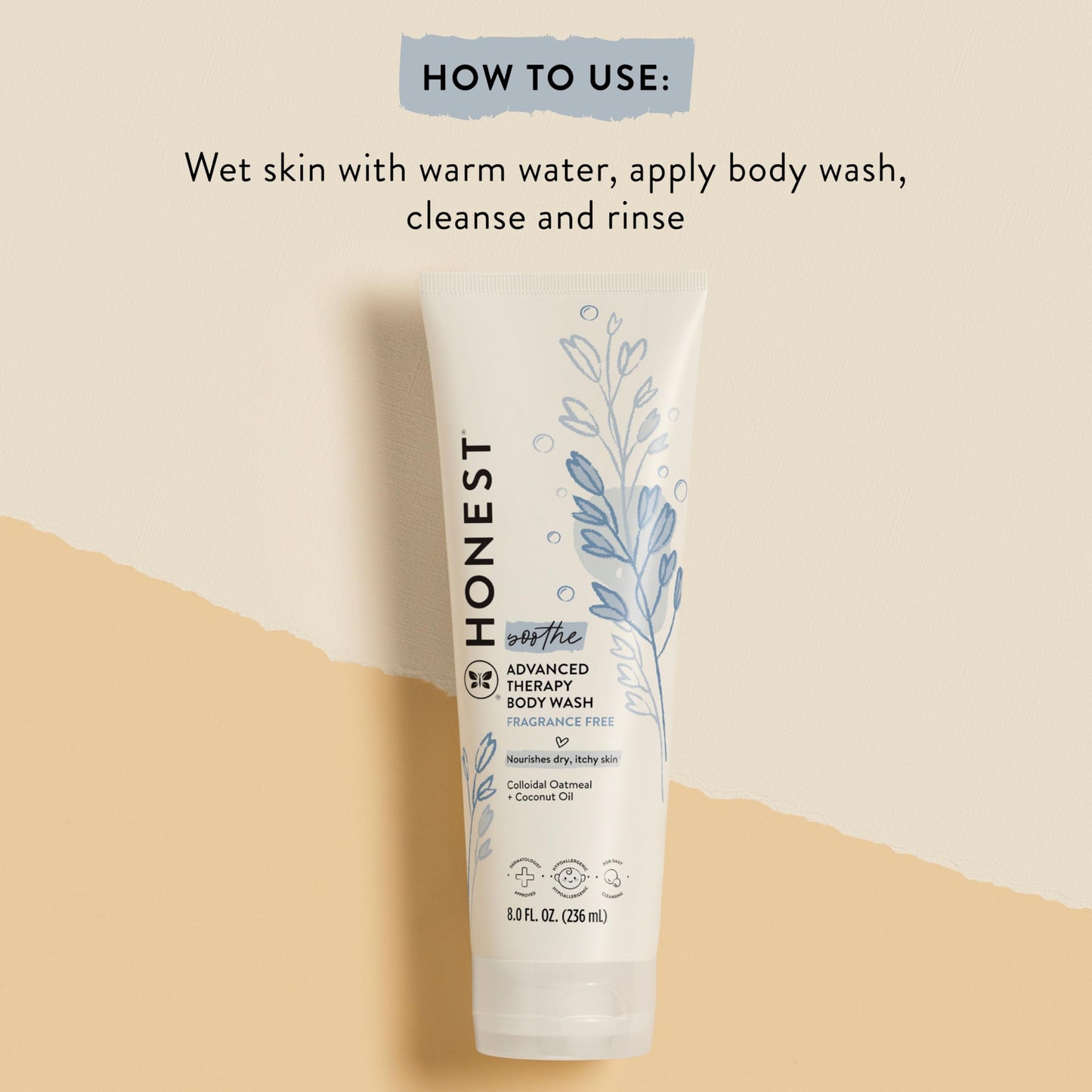 The Honest Company Eczema Soothing Therapy Cleansing Body Wash, Naturally Derived Gentle for Baby, Prebiotics Colloidal, Oatmeal, 8 oz