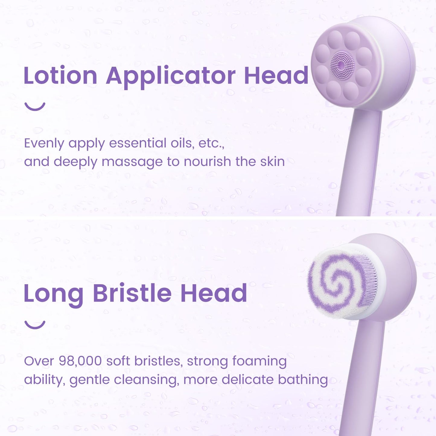 Oh,XIYU. Electric Back Scrubber for Shower Body Brush, Waterproof Shower Body Scrubber for Cleansing, Massaging, Rechargeable Bath Brush for Kids & Adults with 2 Heads & 3 Speed Modes, Taro Purple XY0