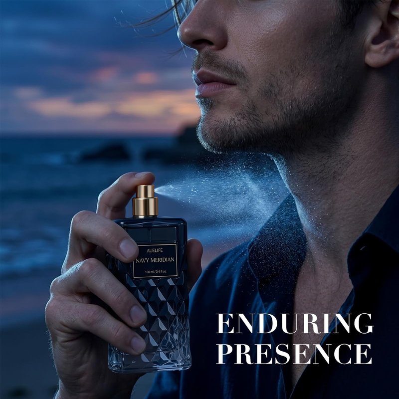 Auelife Cologne for Men, Alcohol-Free Long Lasting Perfume Fragrance, Fresh Lemon Citrus & Marine Scent with Cedar, Patchouli & Musk, 100ml / 3.4 Fl Oz, Daily Wear, Father’s Day Gift (NAVY MERIDIAN)