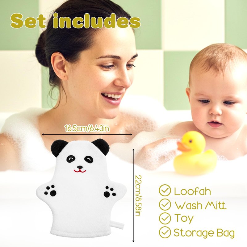 2 PCS Baby Bath Mitt Washcloths Gloves Panda Chicken Toddler Soft Washcloths for Kids Designed in Cute Animal Towel Gentle Scrub for Baby Girl Boy Bath Shower