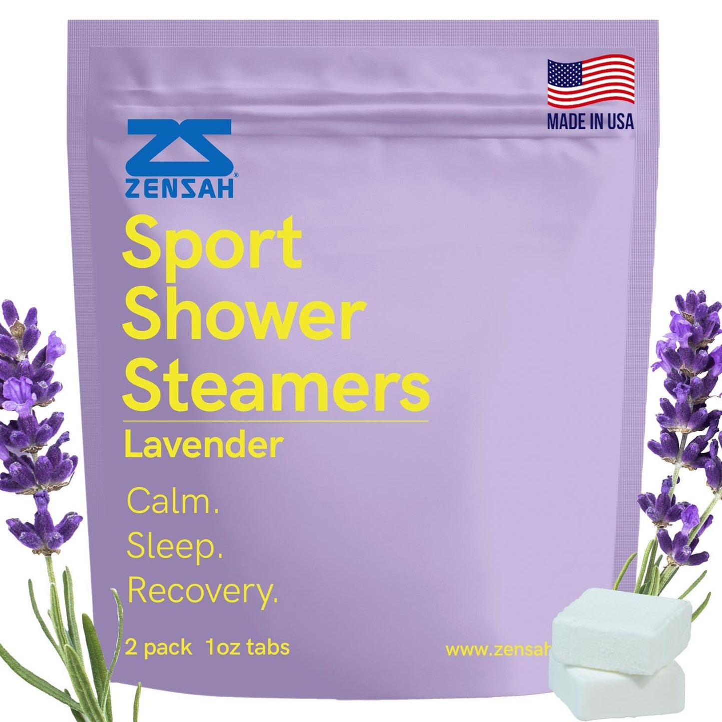 Zensah Calming Lavender Sport Shower Steamers - Made in USA with Essential Oils, Relaxing Aromatherapy Self Care Gifts, Unique Scent Bombs, Father’s Day Gifts for Runners and Athletes