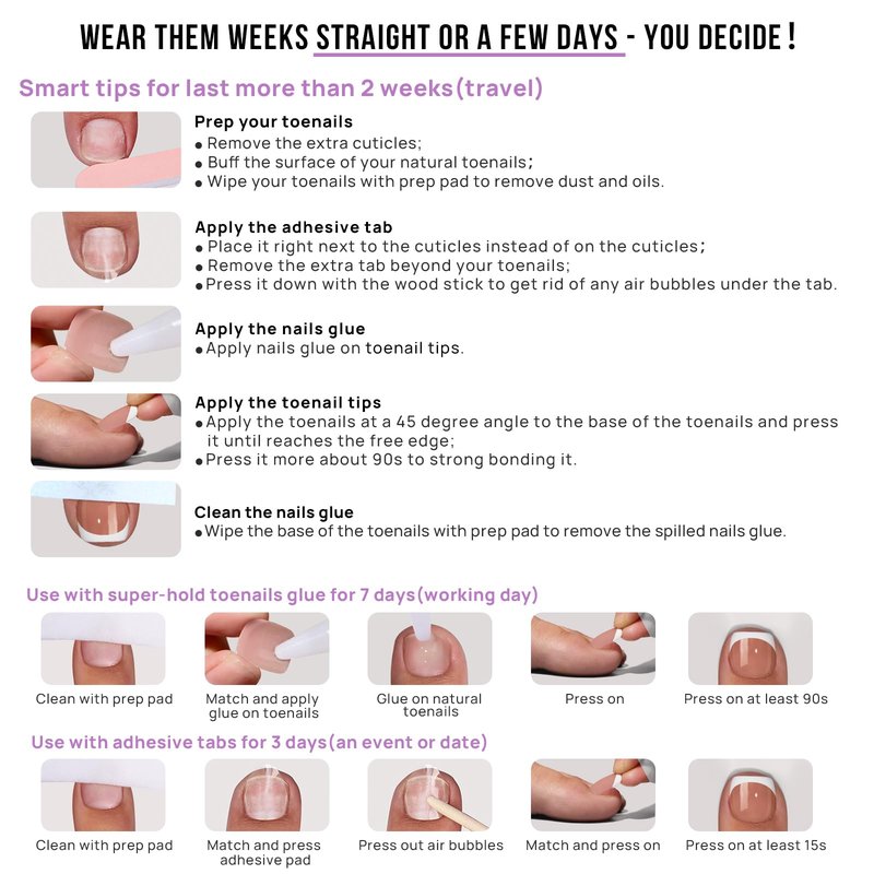 BTArtbox Press on Toenails Short, White French Tips Toenail Press Ons Square for Women, Fit Perfectly Press on Toe Nails with Glue, Fake Toenails in 16 Sizes- 32 Toenails Kit, Champ