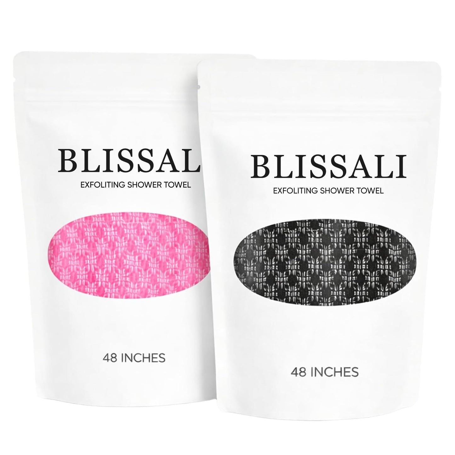 BLISSAL Exfoliating Shower Towel, Exfoliating Body Scrubber Bath Towel for Shower, Deep Cleansing, Remove Dirt, Oil & Dead Skin, Quick Dry Body Towel for Men & Women, 48 Inch, Pink & Black, 2 Pack