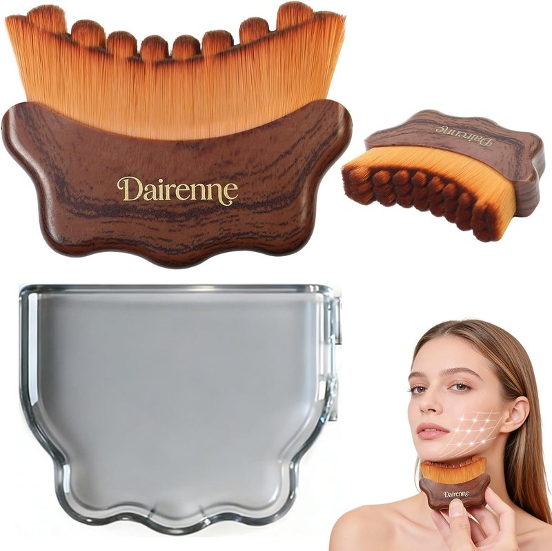 Lymphatic Contour Face Brush - Sculpting & Anti-Puffiness Tool | Ultra Soft Dry Brush for Jawline Massage - Ergonomic Design (Brown)