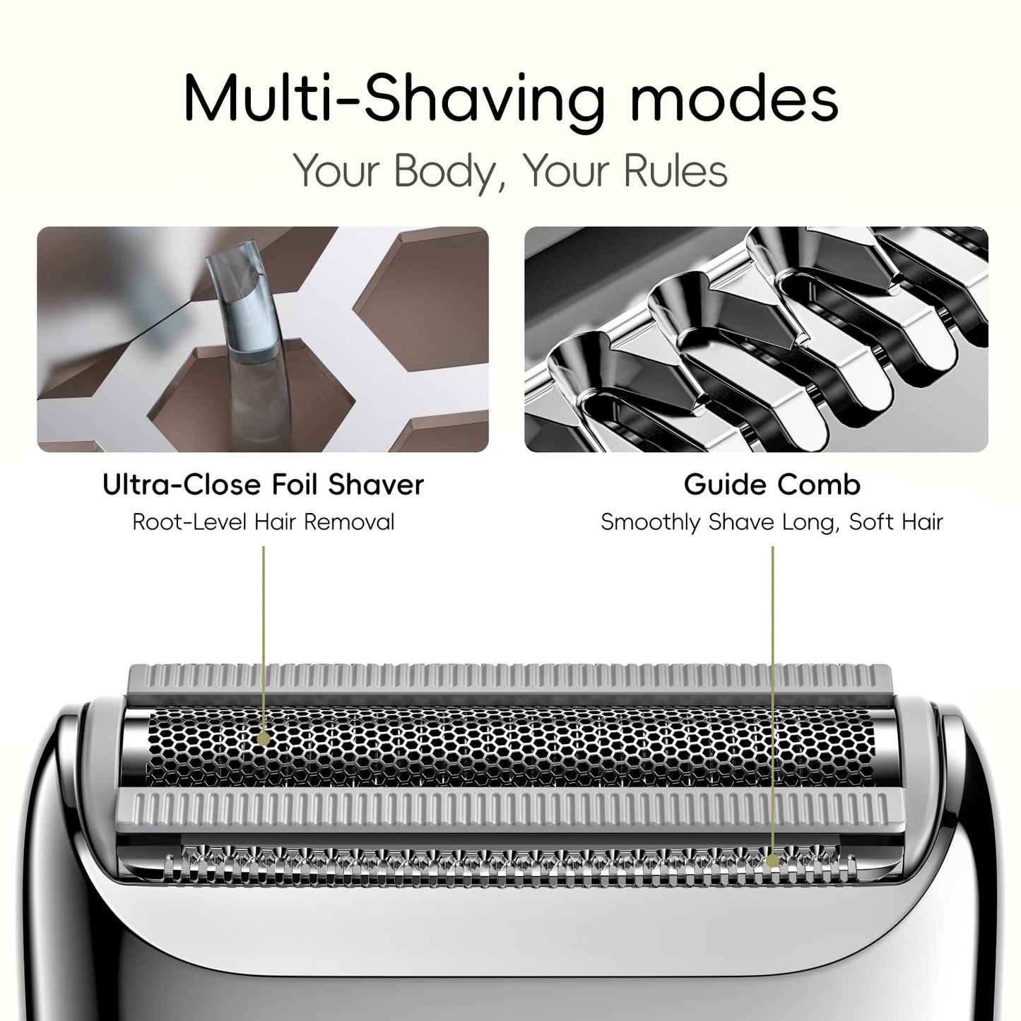 yoose Electric Razors for Women, IPX7 Alloy Body Bikini Trimmer for Women (USB-C, Trimmer Comb, Multi Shaving Modes), Portable Size, Porcelain White