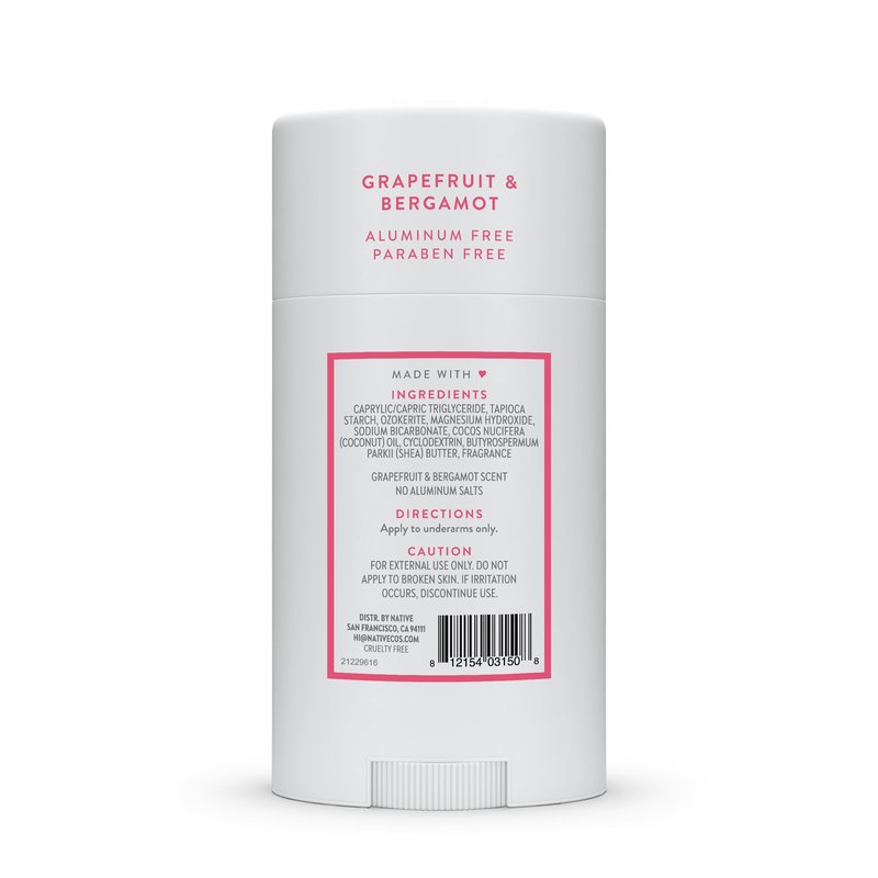 Native Deodorant Contains Naturally Derived Ingredients, 72 Hour Odor Control, Deodorant for Women and Men, Aluminum Free, Grapefruit & Bergamot 2.65oz