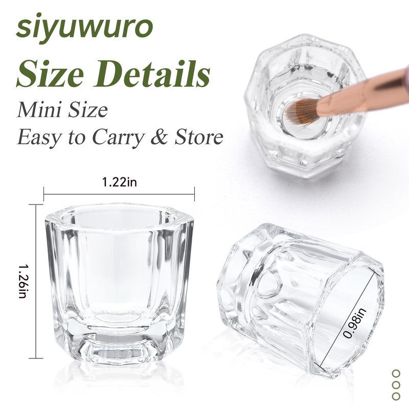 siyuwuro 2Pcs Nail Art Dappen Dish Cups for Acrylic Liquid and Powder Clear Glass Nail Bowl Acrylic Powder Holder Nail Liquid Cup Acrylic Glass Jar Crystal Bowl for Nails