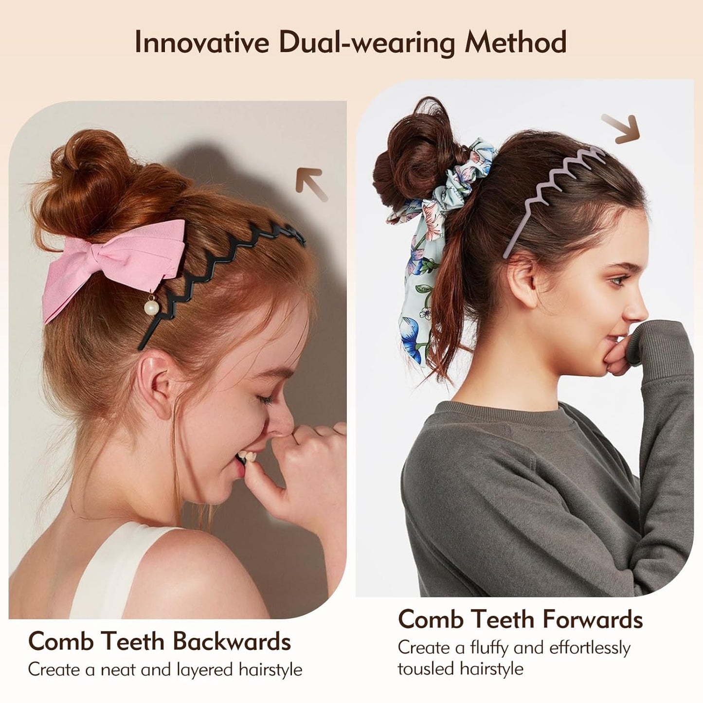 Zig Zag Headbands - 4-Pack Non-Slip Comb Headbands for Women & Men | Classic Wavy Claw Hair Accessories