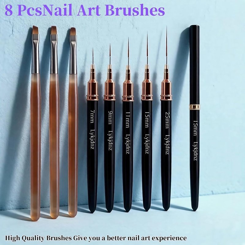 Nail Art Liner Brushes Set - 5 Pcs Thin Gel Brush for Precision Nail Design | Sizes 7-25 mm