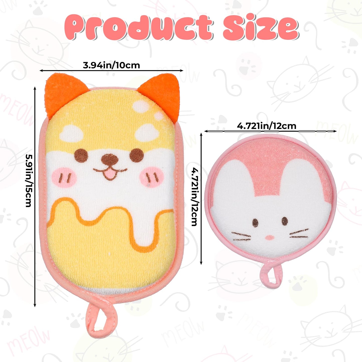 4 Pack Baby Bath Loofah Sponge Soft Bathing Sponge Absorbent Exfoliating Body Scrubber Sponges Cute Loofa Sponges Cartoon Pattern Shower Baby Sponge for Shower Washing Bathing Time Most Skin Type