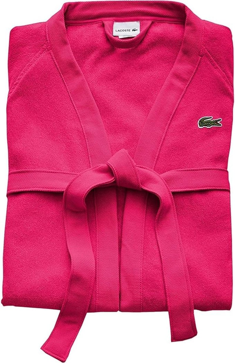 Lacoste Classic Pique Bath Robe, 100% Soft Cotton Terry, Unisex Bathrobe for Adult Women & Men, Luxury Robe for Spa, Super Absorbent & Quick Drying, One Size Fits Most, Magenta