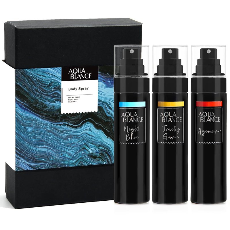 AQUA BLANCE Body Spray for Men | Refreshing Deodorant Mist, 3-Pack of 3.4 Fl Oz Each - Blue