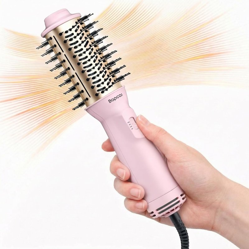 Bopcal 2" Travel Blow Dryer Brush - 4-in-1 Ionic Hot Air Brush for Volumizing, Straightening & Curling | Dual Voltage 100-240V