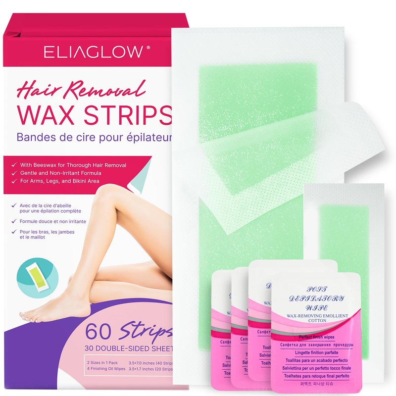 60 PCS Wax Strips for Hair Removal: 40 Body & 20 Facial Hair Removal for Women - Waxing Kit for Women, Face, Eyebrow, Arms, Legs, Chest, Back, Bikini/Brazilian Waxing Strips & 4 Calming Oil Wipes