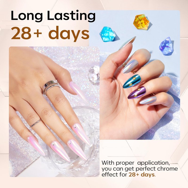 modelones Gel Top Coat for Chrome Nail Powder, Clear Mirror Gloss Metallic Finish No Wipe Gel Polish High Shine Chrom Bond Home Salon DIY Professional Long Lasting Soak Off U V Manicure Nail Art Gift