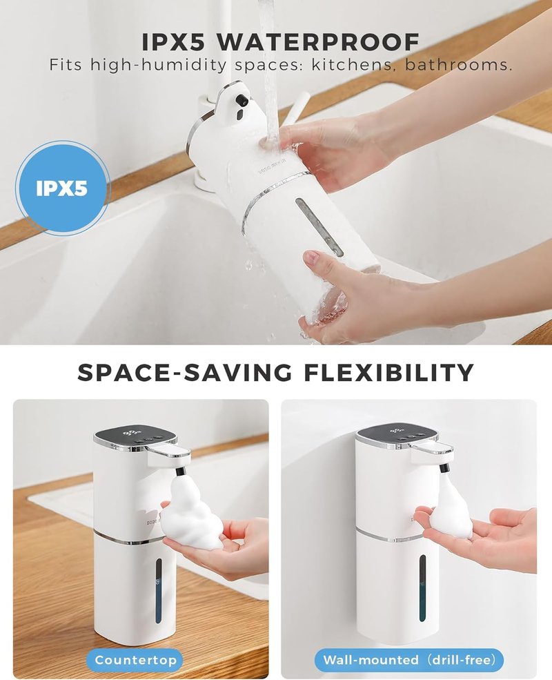 Skiennix Automatic Foaming Soap Dispenser - 400ml USB Rechargeable, Touchless & Waterproof for Kitchen/Bathroom