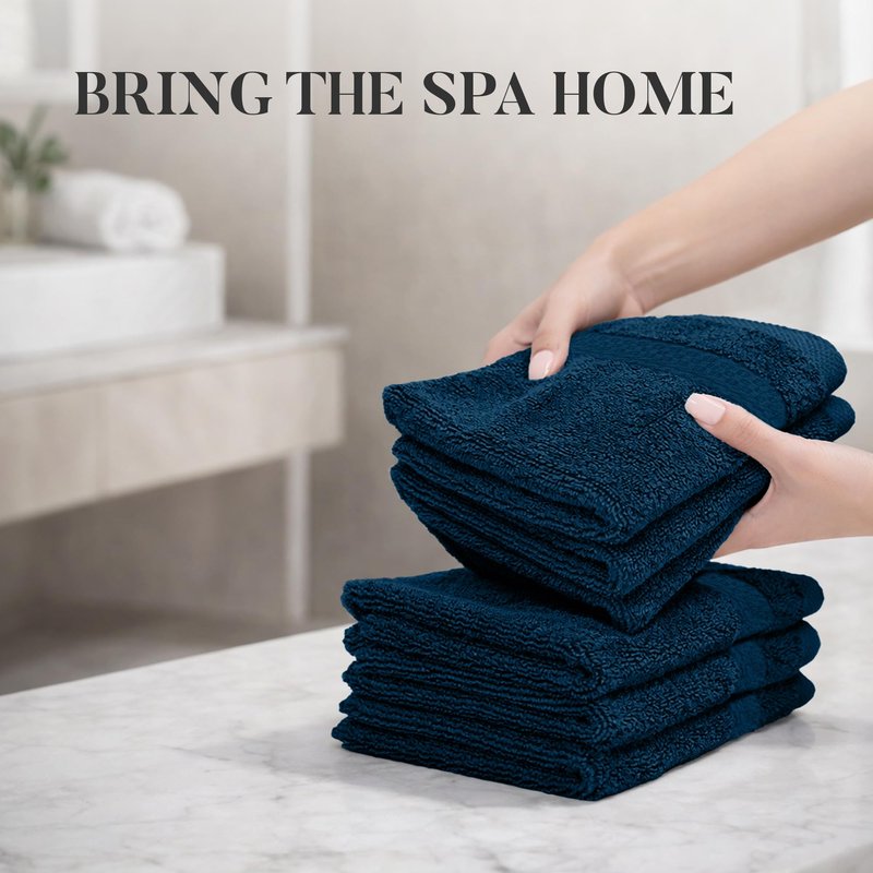 RIVERSIDE 12-Pack Premium 100% Cotton Blue Opal Face Towels for Bathroom [12x12] - Reusable Luxury Face Wash Cloths for Showering - 550 GSM Super Soft & Absorbent Washcloths for Body, Spa & Gym