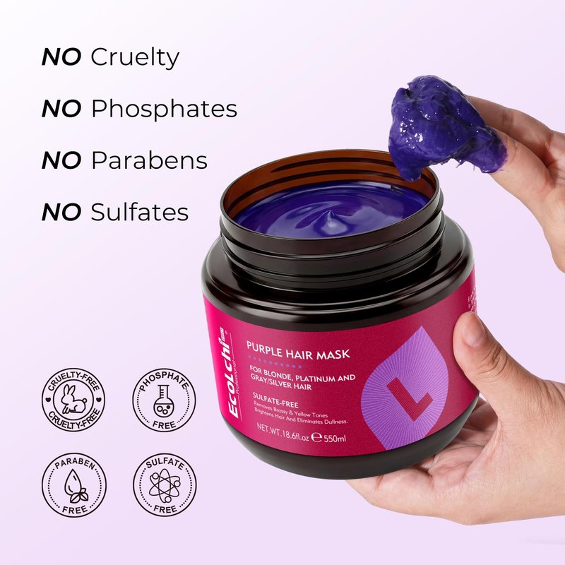 ECOLCHIPRO Collagen Shea Butter Purple Hair Mask Deep Repair Conditioning Collagen Shea Butter Purple Hair Treatment for Blonde Silver Gray Highlighted Hair 18.6 oz 550ml | Sulfate-free
