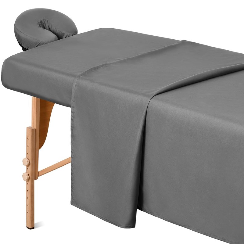Massage Table Sheets Set - 3 Pcs Microfiber Covers | Soft, Lightweight, Stain & Wrinkle Resistant - Gray