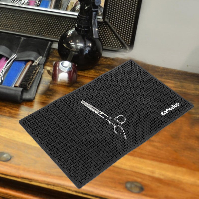Angoily Barber Mat Silicone Anti-Slip Pad for Salon Station Organizer Hair Styling Tools Heat Resistant Waterproof Countertop Work Mat 11.81X7.48 Inch
