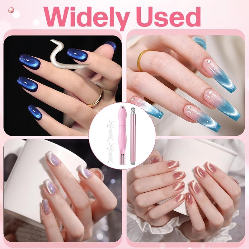 Qianyu Cat Eye Nail Magnet Gel Polish - 3 in 1 Tool with Heart Magnet & Dual-Ended Pen | 2 Pcs Bunny Guides for 3D Nail Art