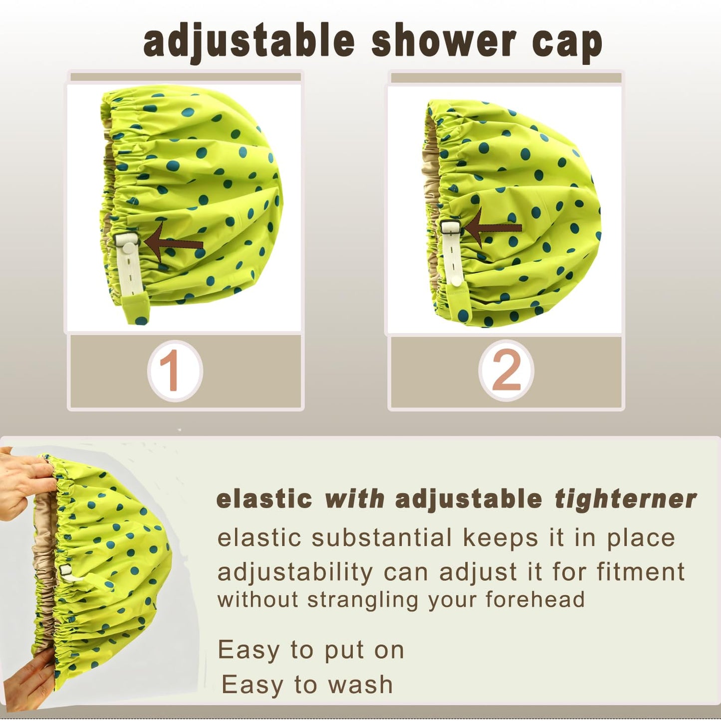 Genergy 2pcs Shower Cap for Women,Including Travel bag and Scrunchy. Frizz-Free Silky Liner, Waterproof Reusable Large Bath Bonnet for Short and Long Thick Hair, Soft Adjustable Elastic, Non-slip.