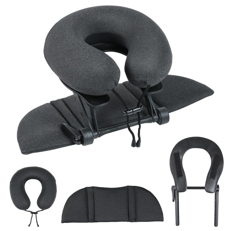CROWNZONEE Intelligent Support Memory Foam Pillow，Adjustable Massage Pillow – Multi-Use Ergonomic Neck Pillow for Office Naps,Travel, Recliner Headrest – Portable (Black Pillow+Black Plastic Stand)