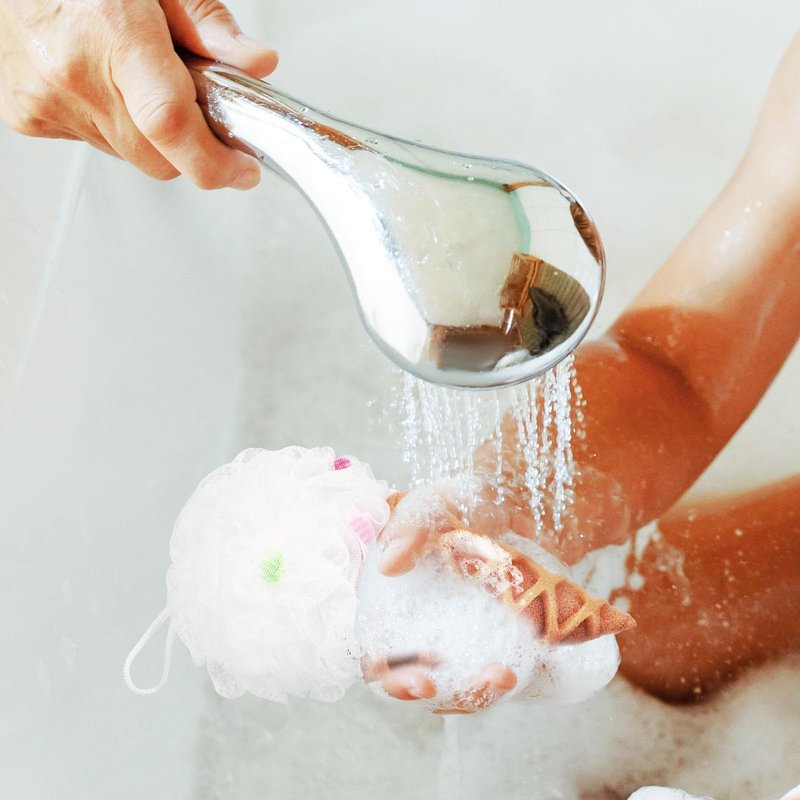 DEARMAMY Kids Loofahs 3 Pack Ice Cream Bath Sponge Shower Balls Soft Body Scrubbers with Hanging Rope for Toddlers Gentle Bath Accessories