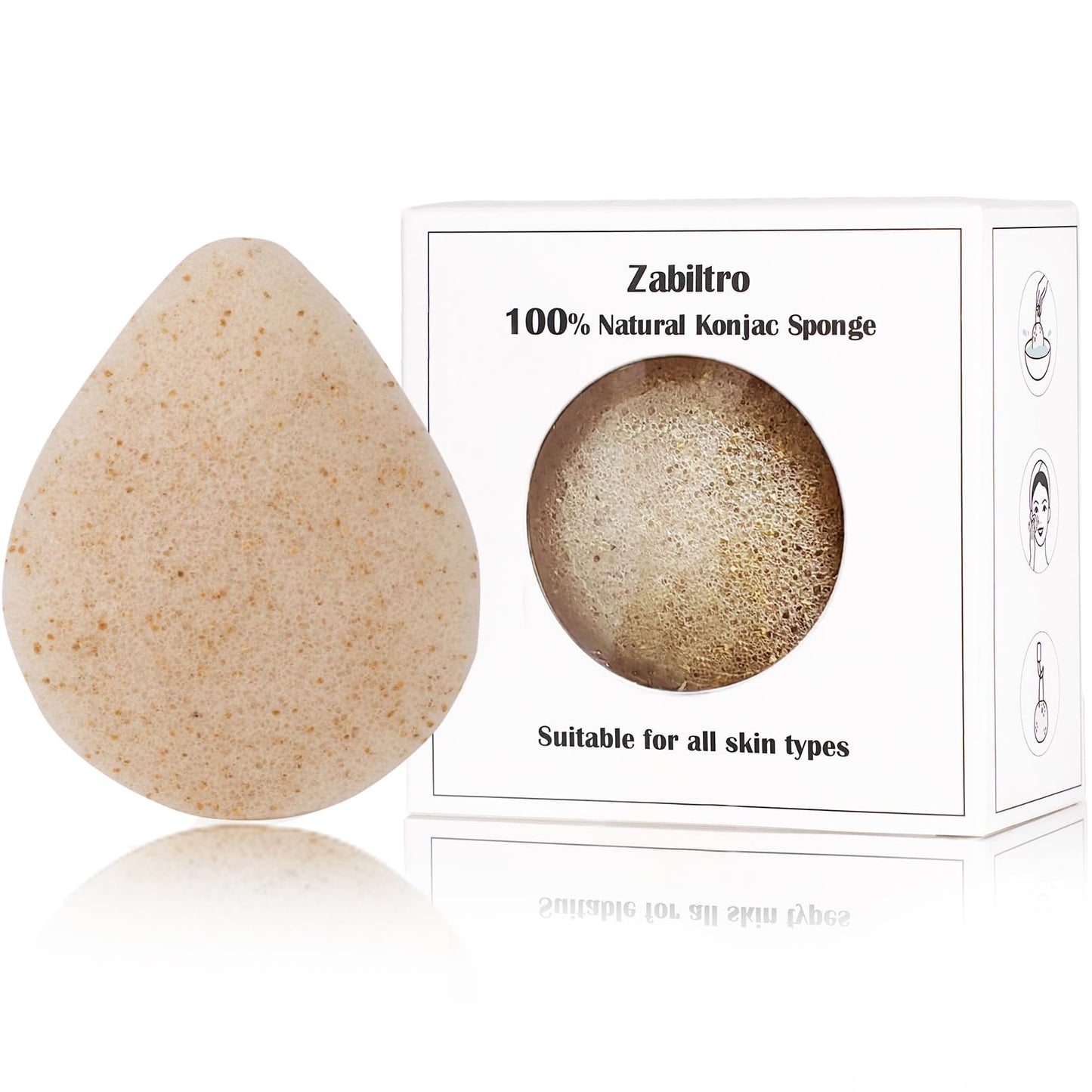 Zabiltro Natural Walnut Konjac Facial Sponges - Waterdrop- for Gentle Face Cleansing and Exfoliation Eco-Friendly - Skincare Face Body Washing Cleaning - with Walnut + Konjac,1pc.