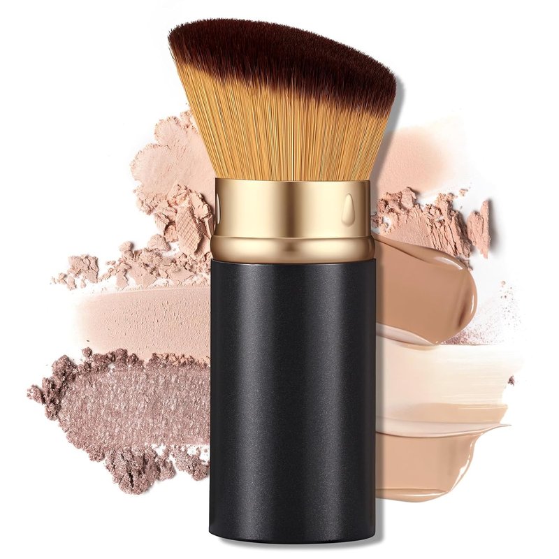 Retractable Kabuki Makeup Brush - All-in-One Travel Face Brush for Foundation, Powder & Blush | Portable & Easy to Use (Black)