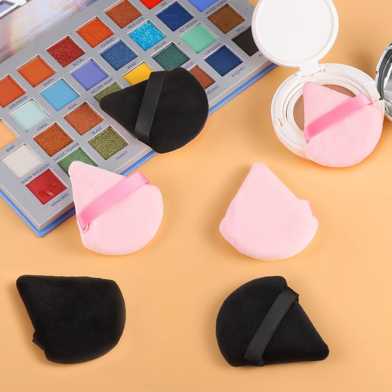6 Pieces Makeup Powder Puff Set - Soft Velour Triangle Beauty Sponges for Loose Powder | Black & Pink