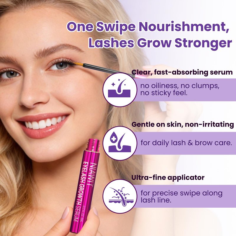 NIAWIT Eyelash Growth Serum and Eyebrow Enhancer – Advanced Formula for Longer, Fuller, Thicker Lashes & Brows Naturally | Nourishes Sparse Lashes with Biotin, Peptides - Gentle & Non-Irritating
